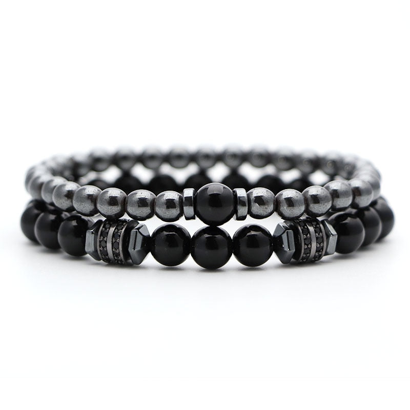 Luxury Crystal Paved Black Beads Bracelet